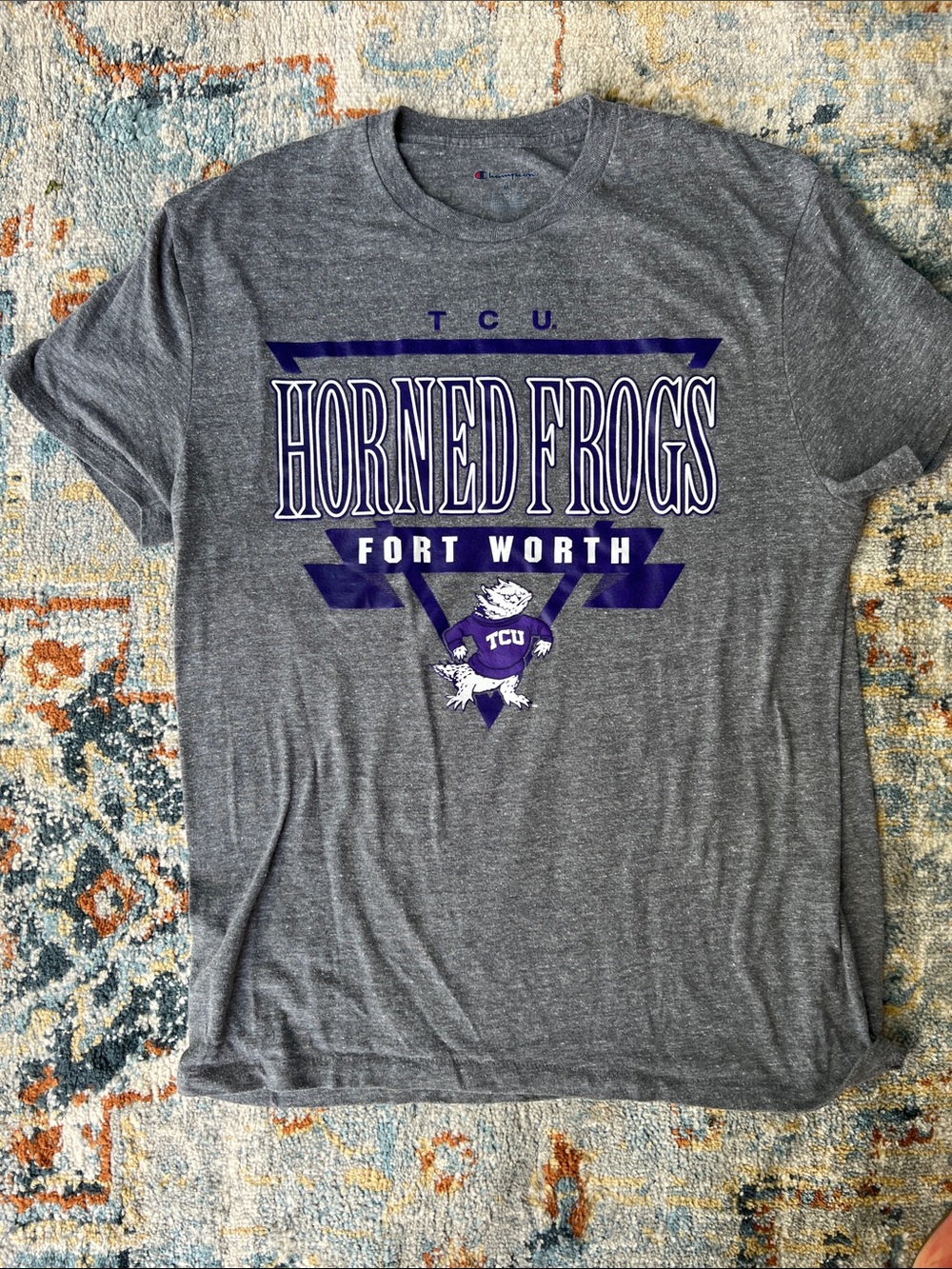 TCU Horned Frogs Gray Tee with Purple Graphic, SZ M